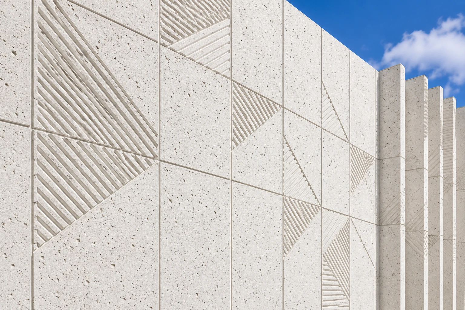 Fachada revestida con paneles G03 de líneas diagonales