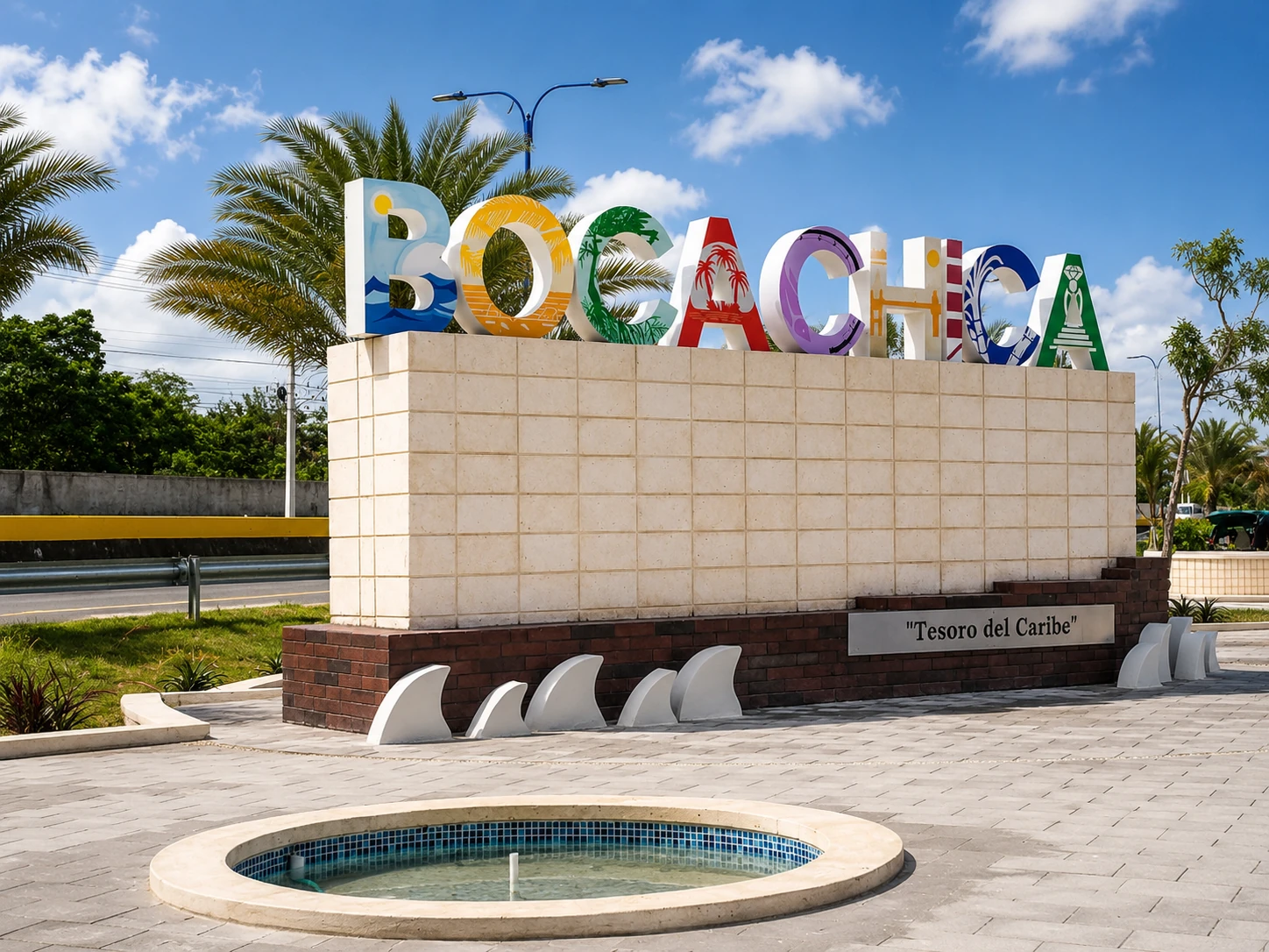 Parador fotográfico Boca Chica con letras de colores sobre muro de concreto